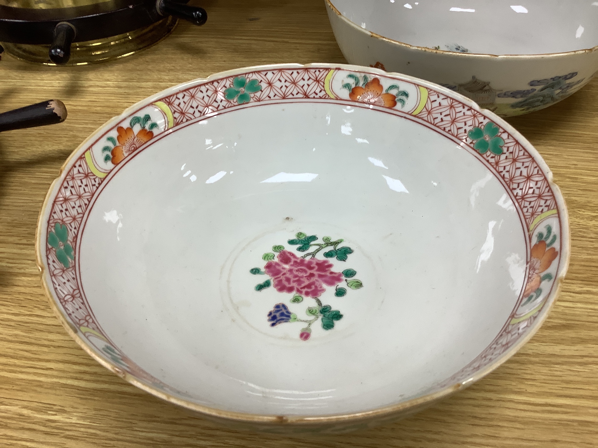 Two Chinese famille rose enamelled porcelain bowls, diameter 23cm